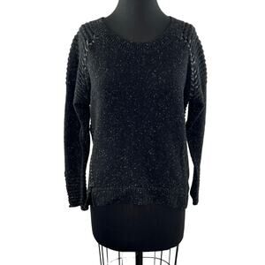 GENERATION LOVE Black Wool Blend Eleanor Whip Stitch Long Sleeve Sweater Size S